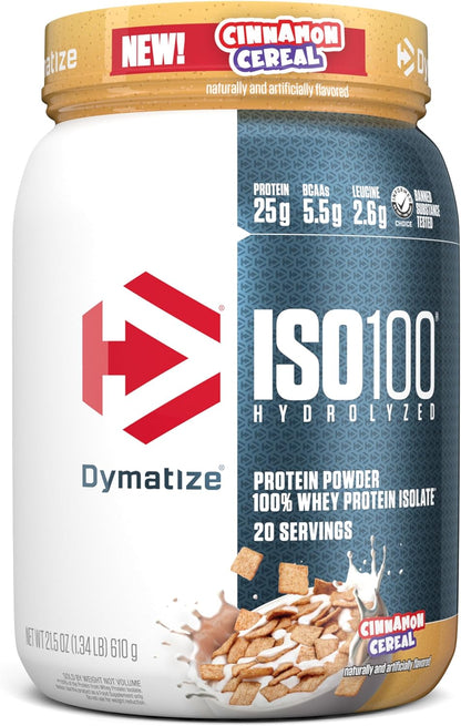 Dymatize ISO100 Whey Protein Isolate Powder — 25g Protein, 5.5g BCAAs, Under 120 Calories, Gluten-Free, 1g Fat, 1g Sugar, 2g Carbs (20 Servings)