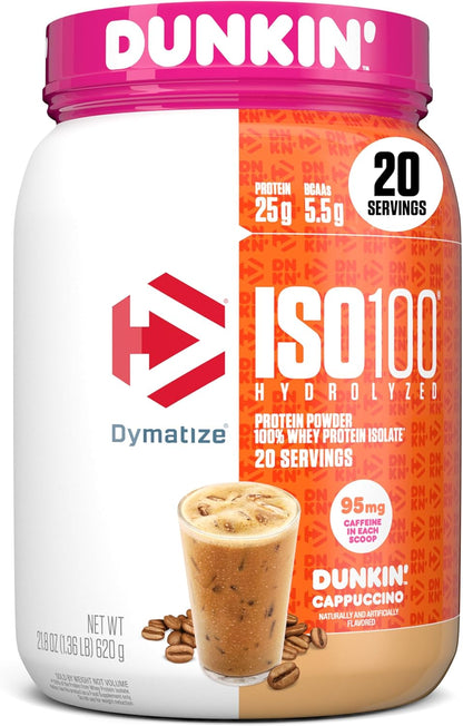 Dymatize ISO100 Whey Protein Isolate Powder — 25g Protein, 5.5g BCAAs, Under 120 Calories, Gluten-Free, 1g Fat, 1g Sugar, 2g Carbs (20 Servings)