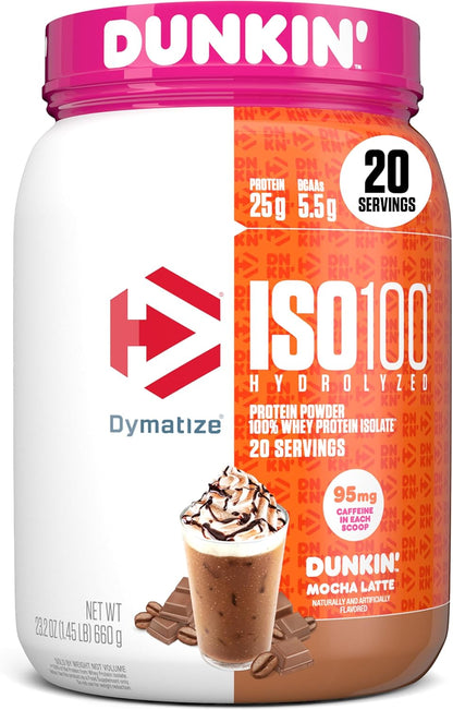 Dymatize ISO100 Whey Protein Isolate Powder — 25g Protein, 5.5g BCAAs, Under 120 Calories, Gluten-Free, 1g Fat, 1g Sugar, 2g Carbs (20 Servings)