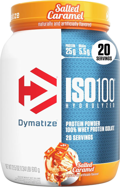 Dymatize ISO100 Whey Protein Isolate Powder — 25g Protein, 5.5g BCAAs, Under 120 Calories, Gluten-Free, 1g Fat, 1g Sugar, 2g Carbs (20 Servings)